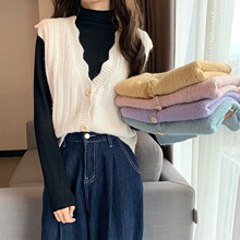 春秋新款V领背心外套针织马甲开衫女上衣马夹毛衣坎肩学院风显瘦