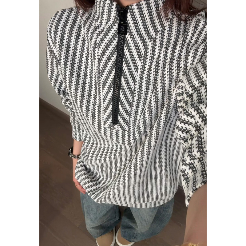 Cleanfit Half-zip Stand-up Collar Herringbone Pattern Sweatshirt For Men And Women, Spring Style, -inspired_voghion.com