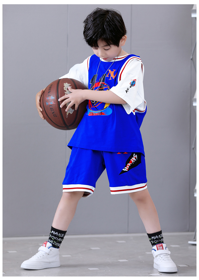 Nowy dwuczęściowy komplet koszulek z krótkim rękawem dla chłopców, od średnich i dużych rozmiarów, do gry w koszykówkę_voghion.com