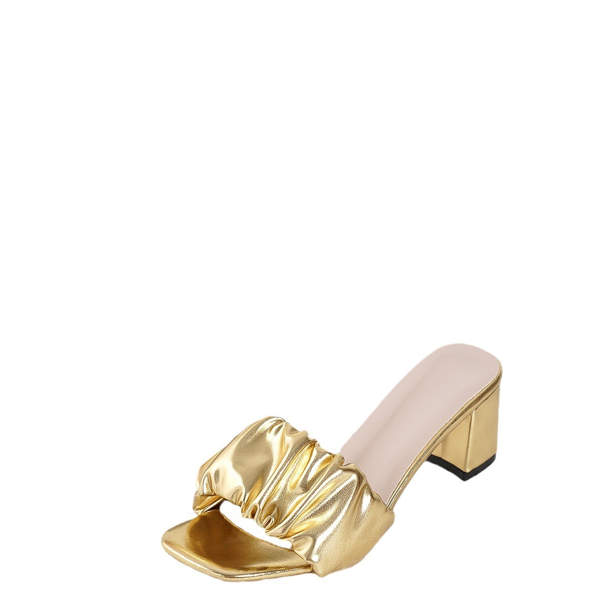 Large size summer new high heels straight drag square head fashionable outerwear half set sandals women s_voghion.com