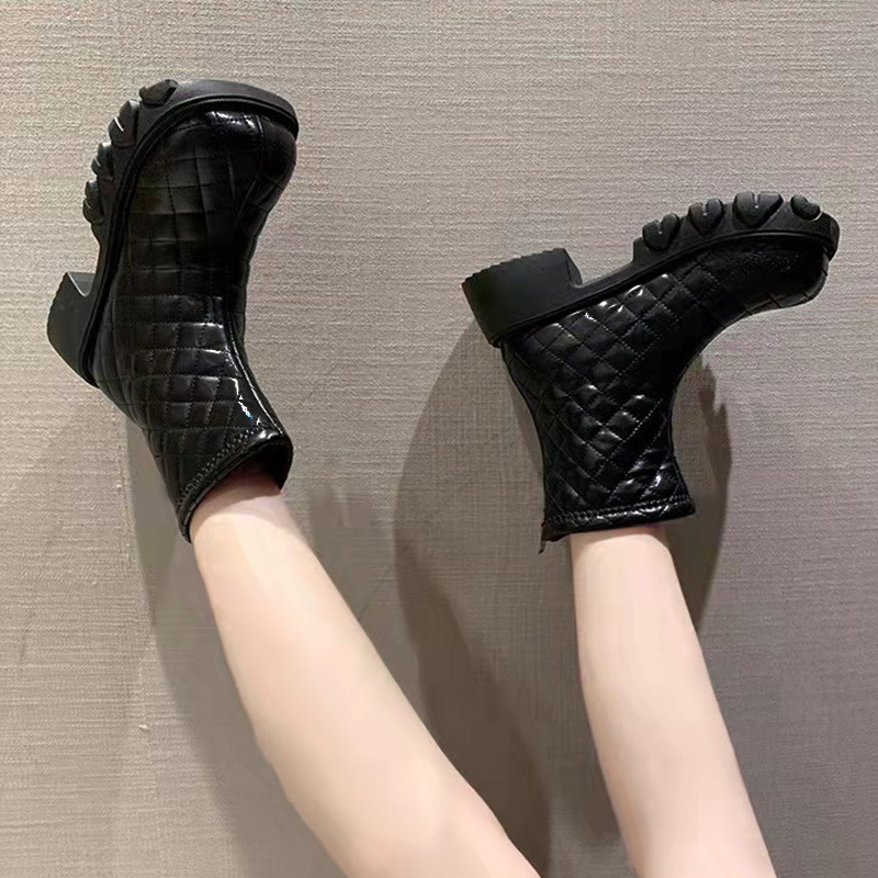 Martin donna autunno e inverno 2024 nuovo stile schiuma spessa fondo verso il basso griglia diamantata sottile camino cotone stivali corti_voghion.com