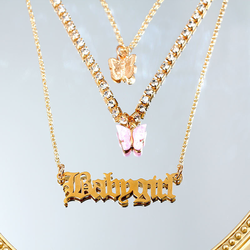 Retro Letter Alloy Inlay Rhinestones Women's Layered Necklaces 1 Piece display picture 6