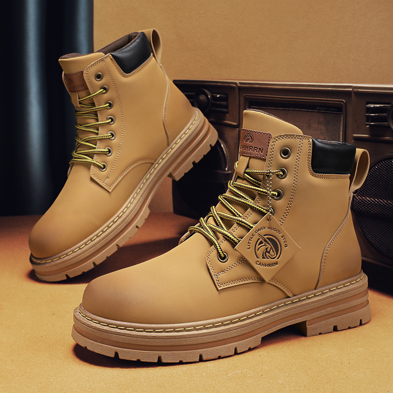 Botas Martin, botas altas de otoño para hombre, zapatos de algodón para hombre de estilo británico más zapatos de cuero casuales de plataforma de terciopelo