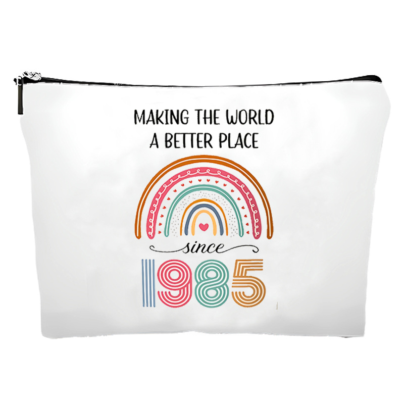 Transfronterizo Amazon temu lona de lino caliente impresión de doble cara cumpleaños edad regalo bolsa de cosméticos multifuncional