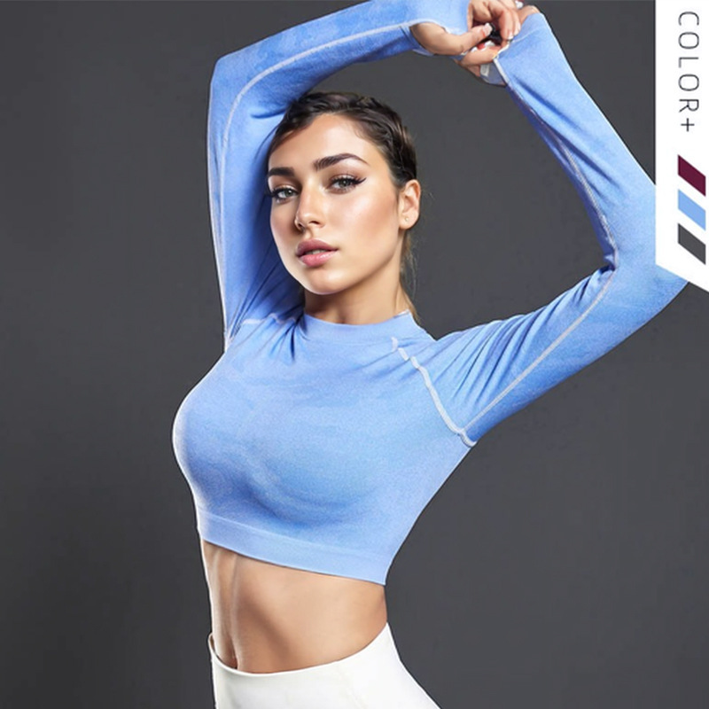 European and American Camouflage Seamless Round Neck Navel-Baring T-Shirt Sports Tops Running Yoga Clothes Quick-Drying Breathable Fitness Tops for Women