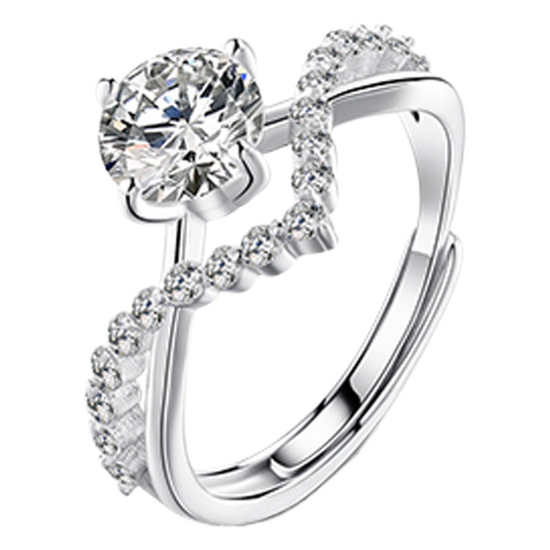 Anillo de pareja para el amor nuevo anillo de diamante de moissanite de simulación de cuatro garras para hombres y mujeres Anillo abierto de corona de 1 quilate