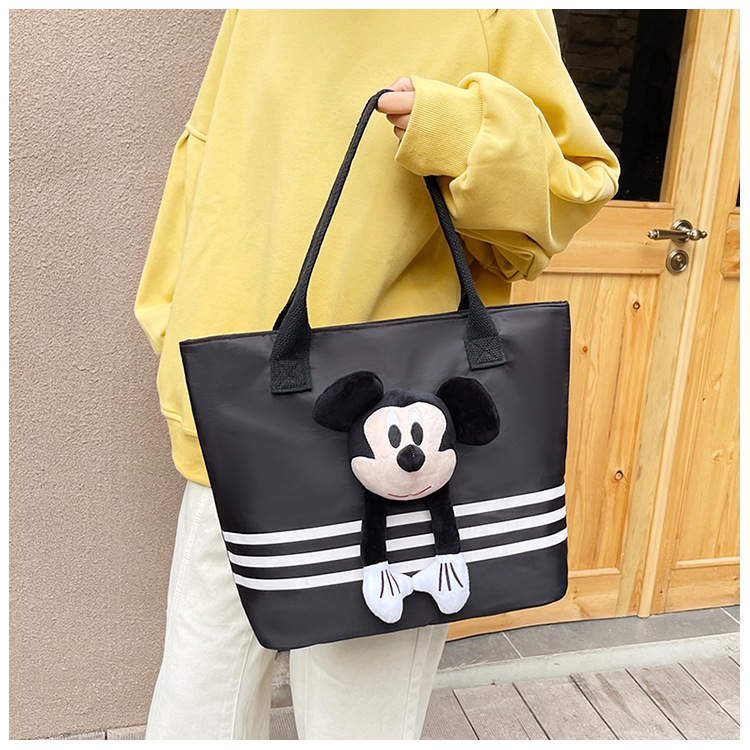Large-capacity shopping and grocery bag, Korean-style chic casual versatile nylon contrasting color striped single-shoulder crossbody bucket bag undefined