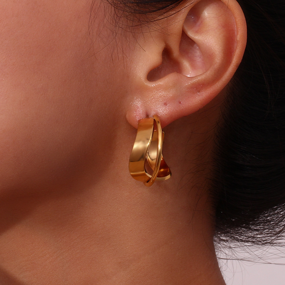 Women's Gender 1 Pair Lady Simple Style Irregular Polishing Plating Stainless Steel 18K Gold Plated Hoop Earrings
