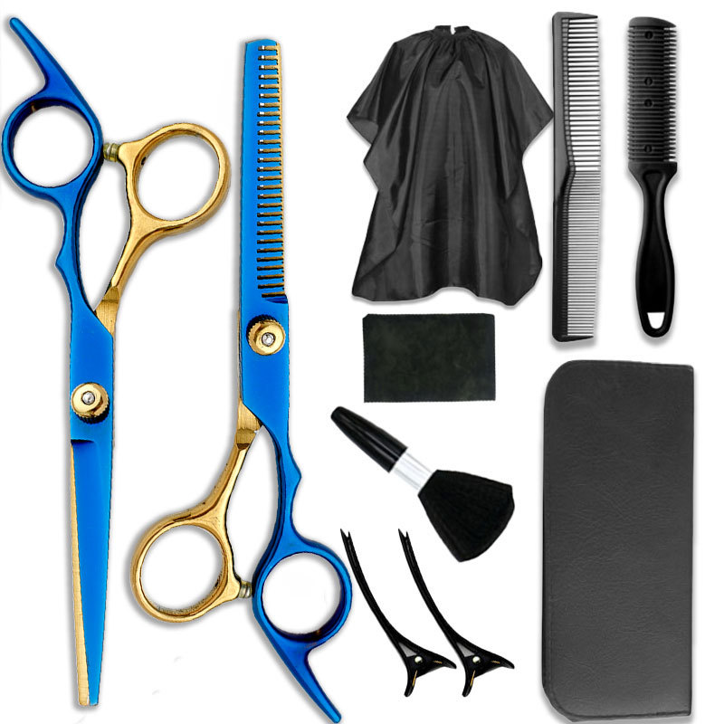 Tijeras de peluquería de acero inoxidable, juego de tijeras de peluquería de oro negro de 6 pulgadas, tijeras planas, tijeras de adelgazamiento, tijeras de corte