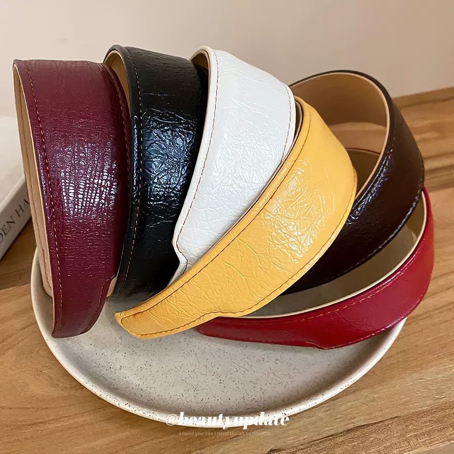 韩系皮革宽面褶皱发箍时尚简约高颅顶防滑头箍小众设计感头饰发饰