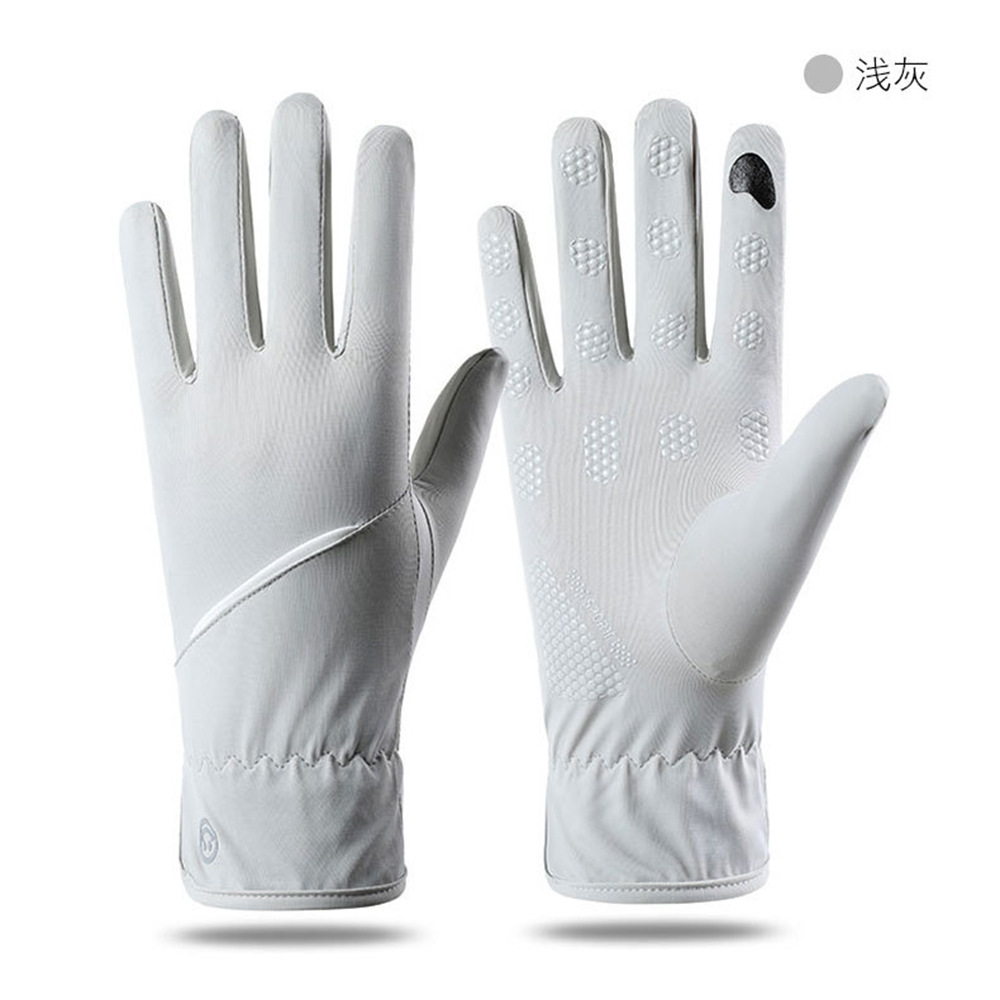 Guantes de seda de hielo para hombres, deportes al aire libre de verano, conducción, protección solar, sombra ligera, guantes antideslizantes y transpirables con todos los dedos