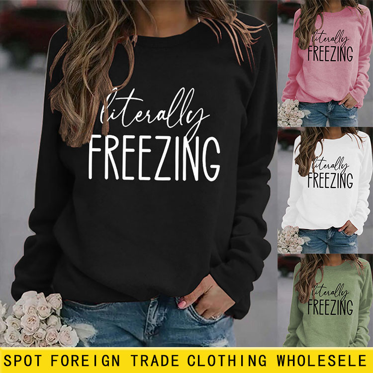 Literalmente Jersey simple cuello redondo en stock Top manga larga Amazon imprimir suéter suelto Comercio exterior transfronterizo