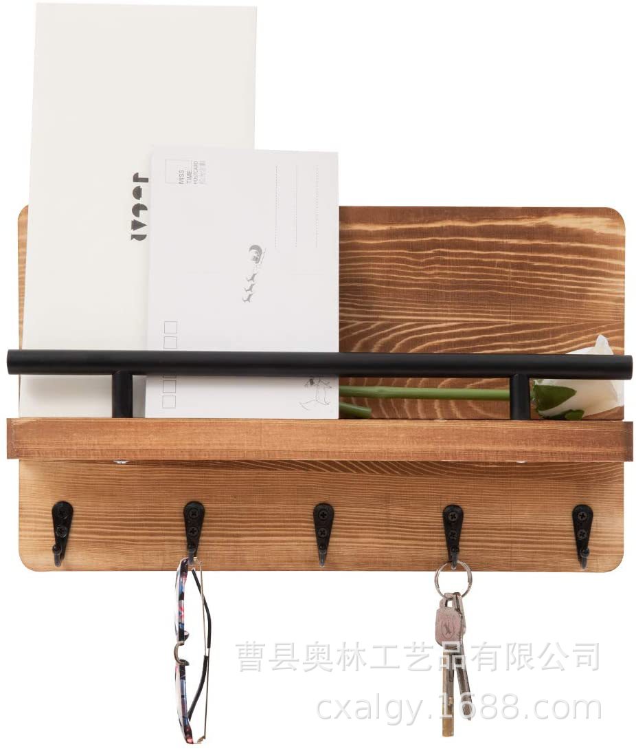 Rack de almacenamiento de gancho de llave de madera montado en la pared de estilo americano estante de almacenamiento de buzón de pared estante de clasificación de correo flotante de madera