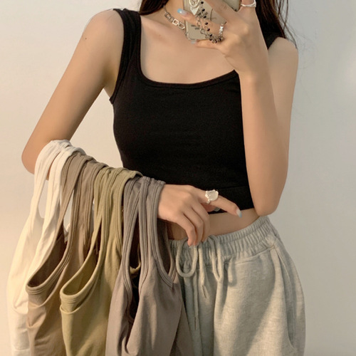 Cross-border summer solid color 1809 fixed chest pad, integrated cup, beautiful back, inner strap, bottoming chest wrap, anti-exposure top