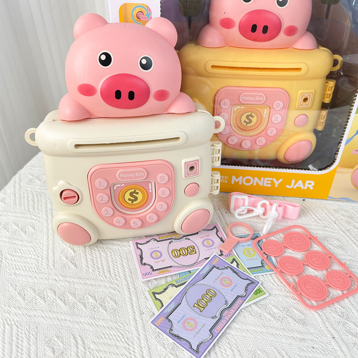 Niños hogareños cerdo tanque de almacenamiento luz eléctrica llave de música desbloqueo juguetes de inteligencia regalos de inscripción