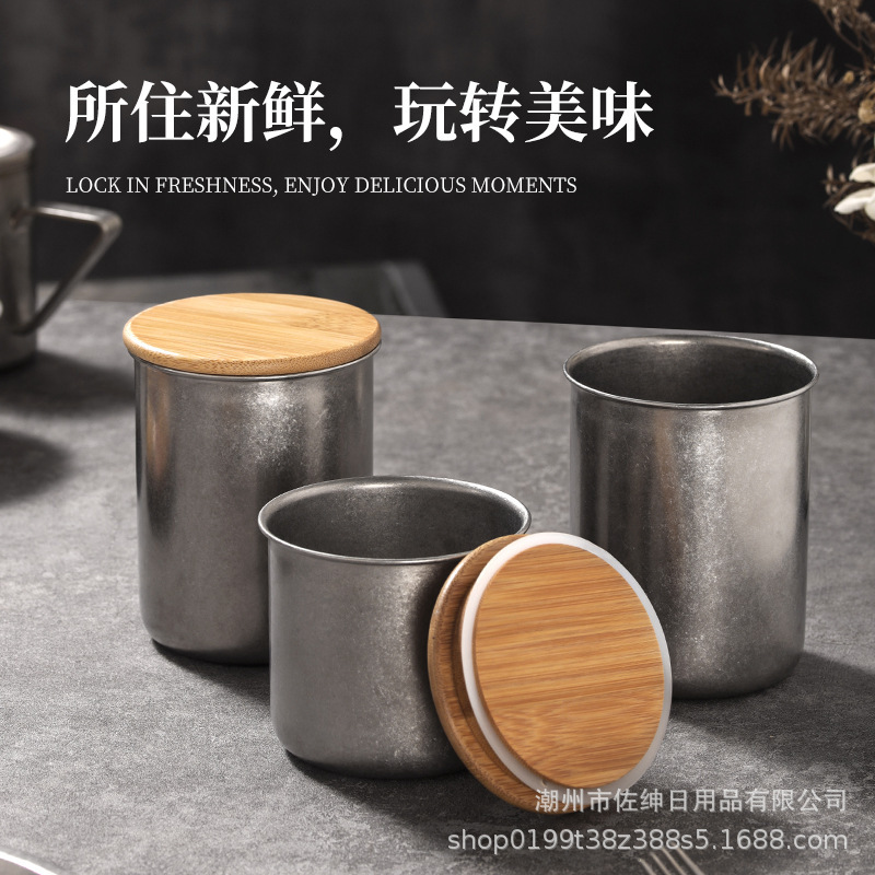 304 stainless steel distressed vintage industrial style coffee jar coarse cereals sealed moisture-proof coffee powder tea storage jar 304 stainless steel distressed vintage industrial style coffee jar coarse cereals sealed moisture-proof coffee powder tea storage jar