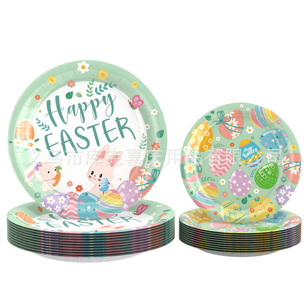 Nuevo Conejo de Pascua tema suministros de decoración plato de papel desechable taza de papel tire bandera decoración del partido traje