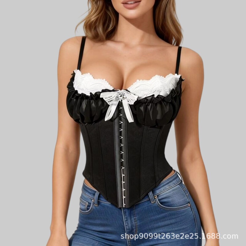 Cross-Border Sexy Lingerie See-Through Mesh Splicing Vest Lace Chest Cotton Hot Girl Fishbone Suspender Inner Top Cross-Border Sexy Lingerie See-Through Mesh Splicing Vest Lace Chest Cotton Hot Girl Fishbone Suspender Inner Top