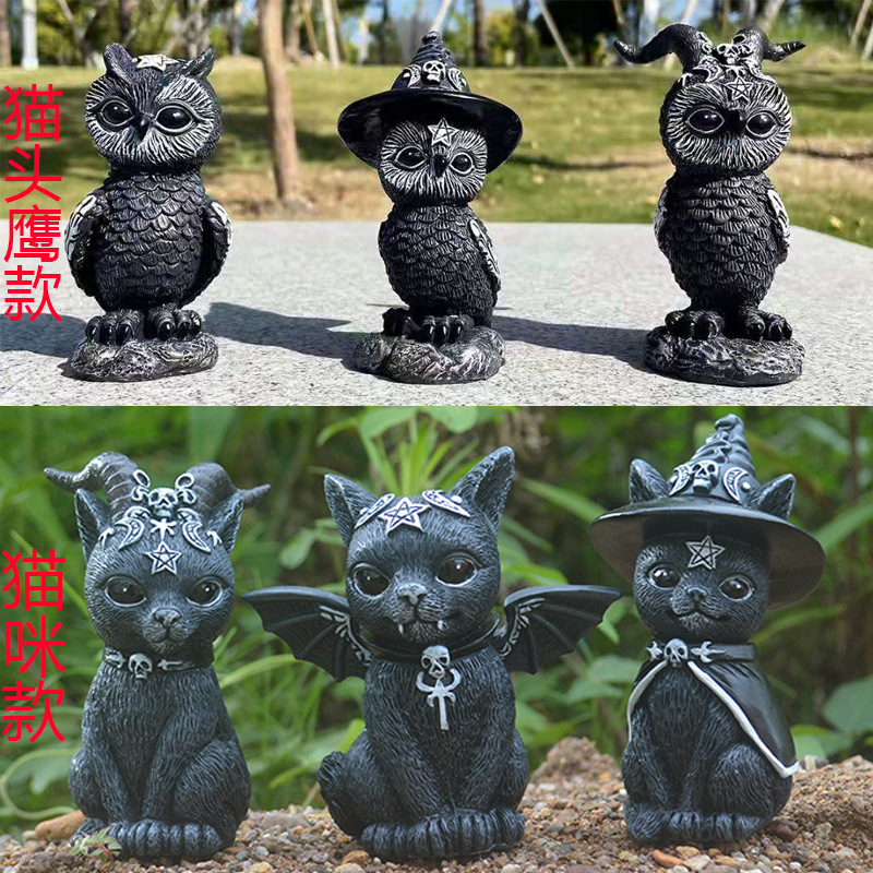 万圣节摆件魔法猫咪树脂工艺品独立站动物雕塑橱窗桌面装饰品