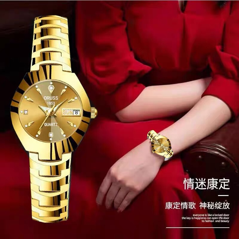 Watch girls fashion waterproof luminous simple temperament steel belt double calendar quartz watch women a generation of hair Watch girls fashion waterproof luminous simple temperament steel belt double calendar quartz watch women a generation of hair