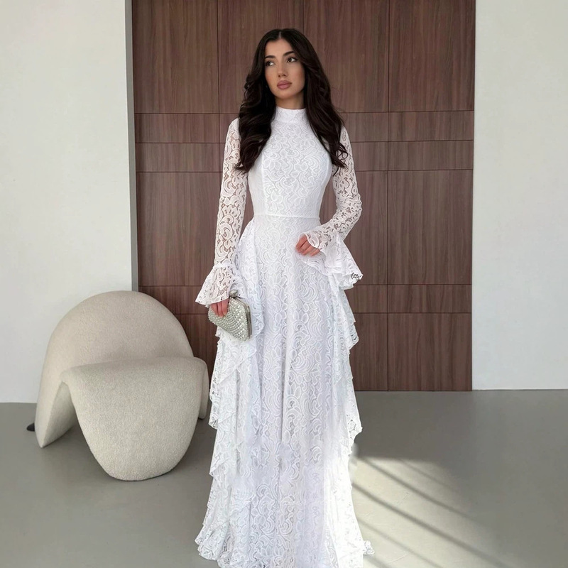 Cross-border 2026 Autumn New French Style Women's Elegant Long Lace Dress with Bell Sleeves and Lace Long Sleeves, Waist-Cinching Cross-border 2026 Autumn New French Style Women's Elegant Long Lace Dress with Bell Sleeves and Lace Long Sleeves, Waist-Cinching
