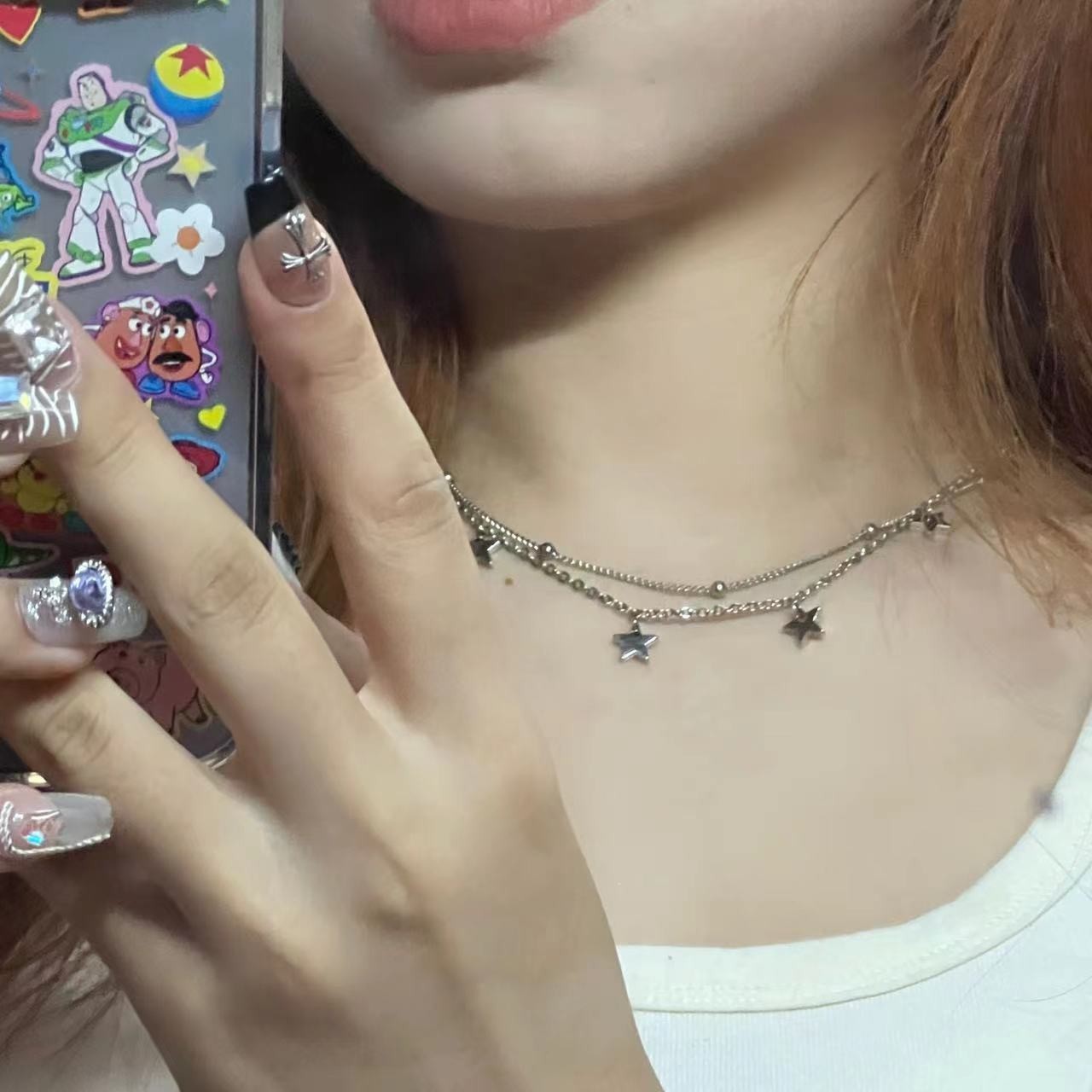 Diseño coreano de nicho seis estrellas cuentas collar collar