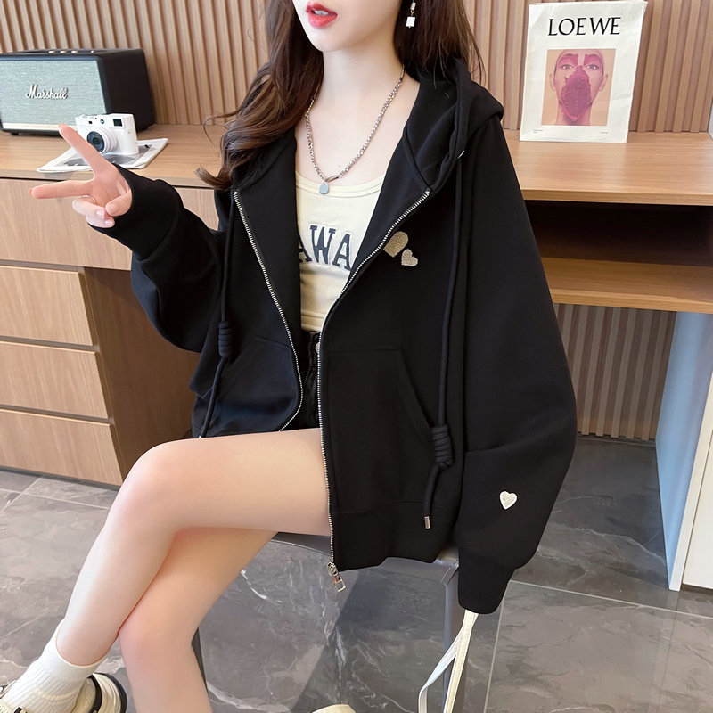实拍华棉复合牛奶丝卫衣女春秋薄款潮开衫外套拉链大码女装|undefined