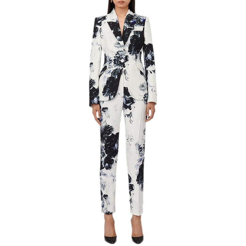 Women's Clothing star temperament fashion digital printing one button suit small feet pants suit two pieces_voghion.com