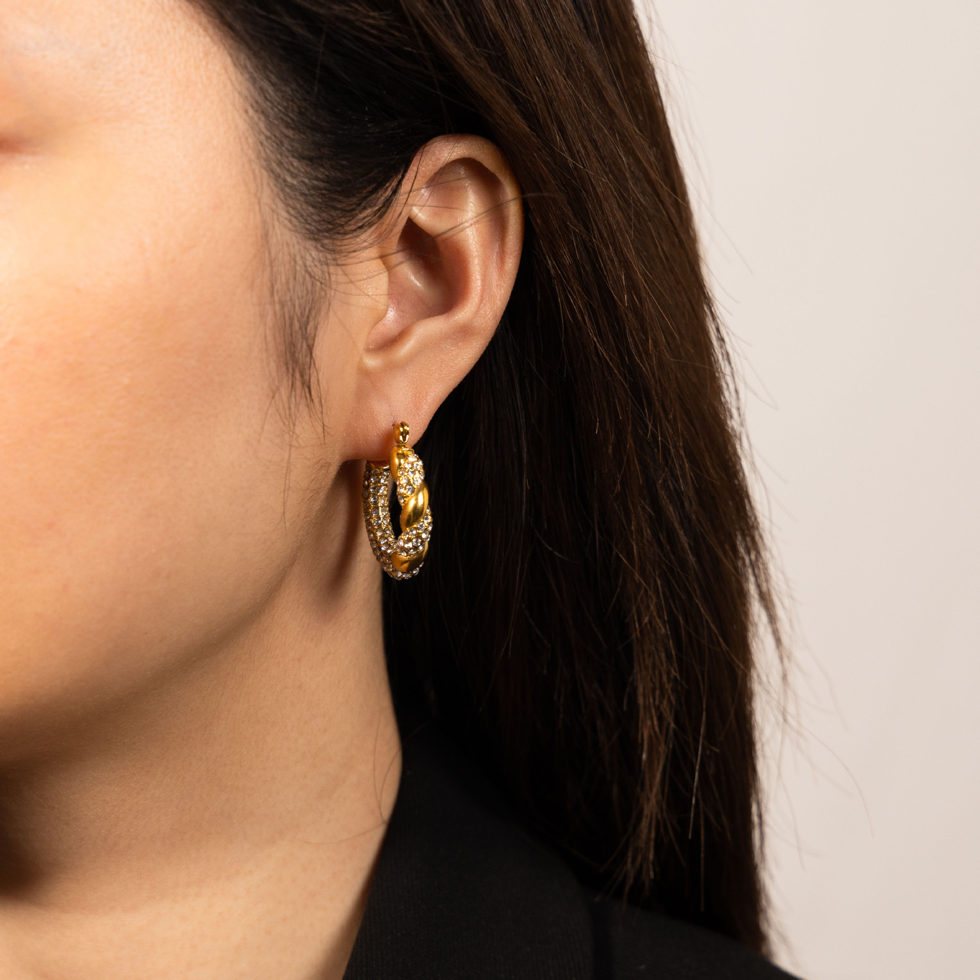 Tena Pendientes de acero inoxidable europeos y americanos Pendientes de acero inoxidable chapados en oro de 18k de alta calidad de lujo ligero, mujeres transfronterizas
