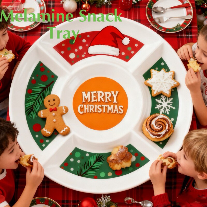 Christmas Tableware Creative Cross-Border Melamine 5-Compartment Plate Christmas Snack Plate Chip and Dip Tray