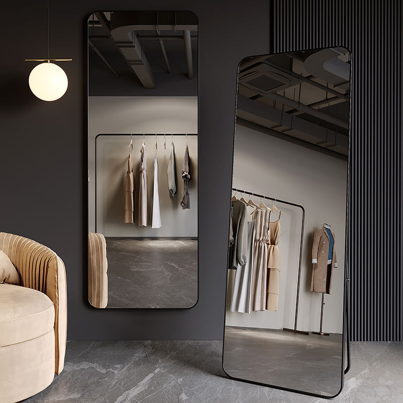 Espejo de vestir de todo el cuerpo, espejo de piso, pared doméstica, pared de dormitorio, maquillaje, pared de pared, espejo de prueba tridimensional, simple