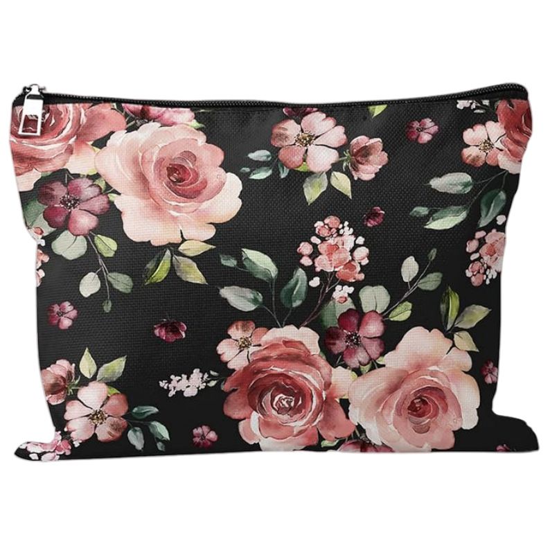 Bolsa de cosméticos transfronteriza de Amazon, bolsa de lavado personalizada, porcelana azul y blanca, flor de rosa, impresión de doble cara, fábrica de viajes al por mayor