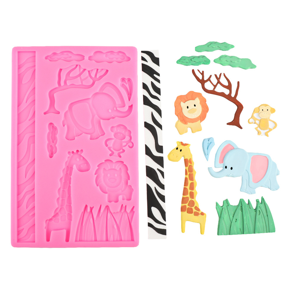 Dibujos animados león jirafa africano animal molde de silicona bricolaje mono elefante pastel de fondant chocolate para hornear