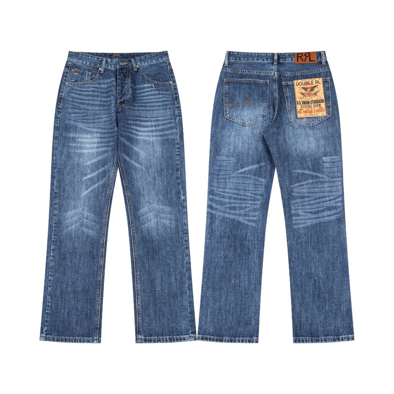 Ralph Lauren Classic Denim Blue Unisex Couple's Casual Versatile Washed Jeans Long Pants Summer Thin Style Ralph Lauren Classic Denim Blue Unisex Couple's Casual Versatile Washed Jeans Long Pants Summer Thin Style