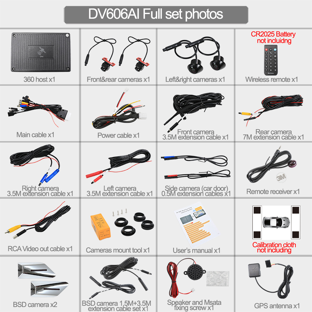 Universal car dash cam with 360-degree panoramic view, sentinel mode, BSD blind spot monitoring, AI recognition, and GPS
