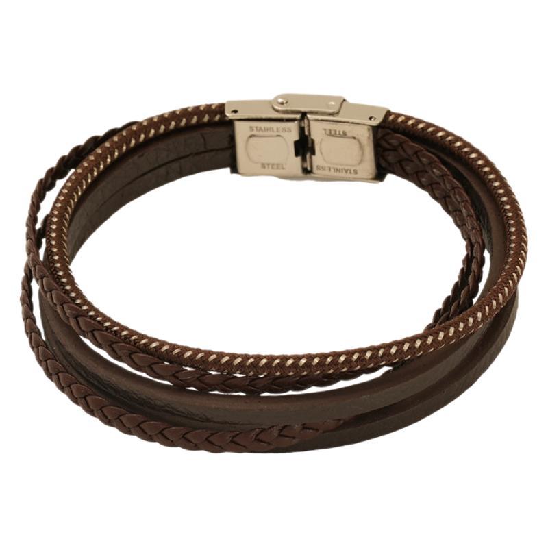 Nuevo pulsera de cuero trenzada de cuerdas al por mayor Europa y América moda hombre pulsera de cuero de acero inoxidable personalidad pulsera de cuero multicapa