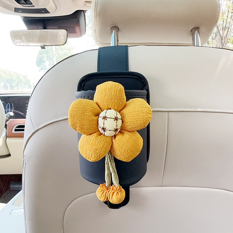 Cup Holder — Qìchē Car cup holder/beverage holder - black-leather-cup-holder-with-hook-ginger-yellow-sunflower