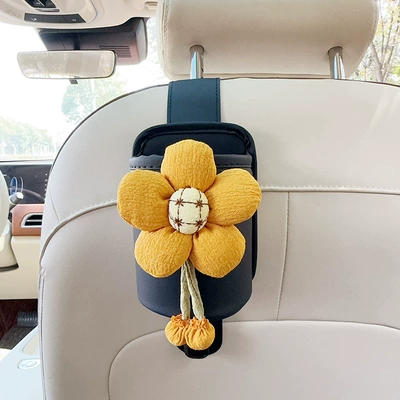Seat Back Row Creative Milk — Car cup holder/beverage holder - black-leather-water-cup-holder-with-hook-turmeric-sunflower