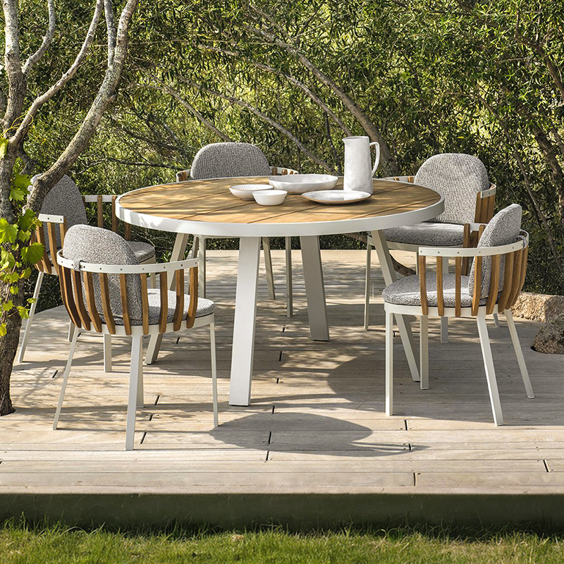 Patio al aire libre Mesa y sillas de madera maciza Villa modelo sala terraza muebles de teca jardín al aire libre balcón combinación de ocio image 4