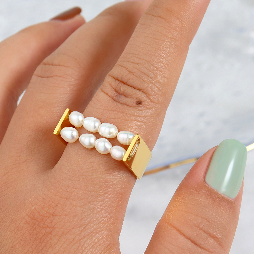 Simple Style Geometric 304 Stainless Steel Freshwater Pearl Rings In Bulk display picture 2