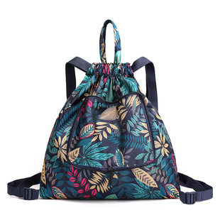 Wholesale Women's Bag 2025 New Drawstring Backpack Printed Nylon Cloth Backpack Foldableable Drawstring Flower Bag for Women