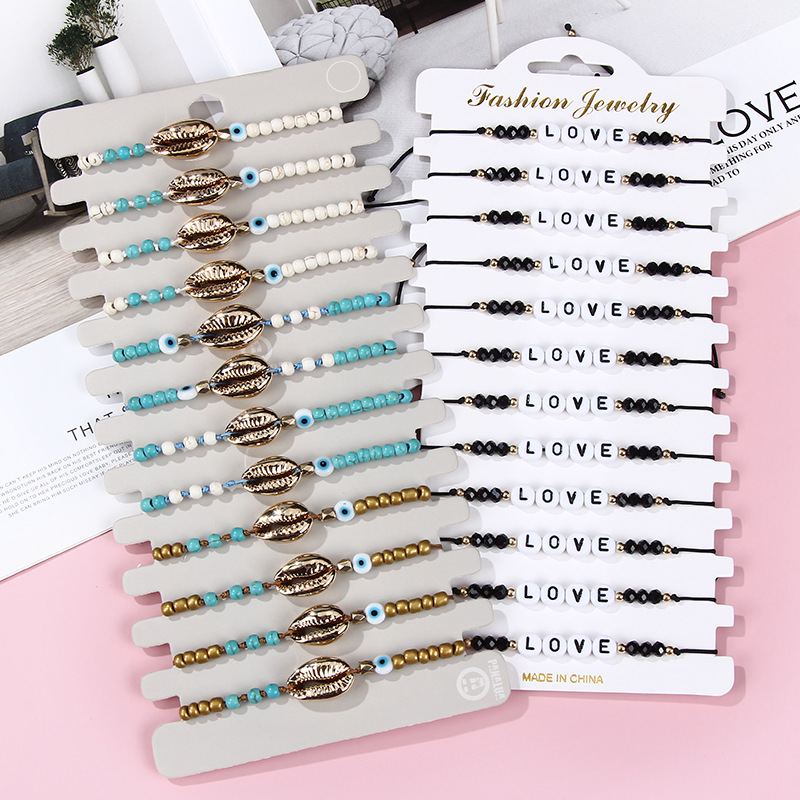 Ethnic Style Letter Devilu0027S Eye Alloy Beaded Womenu0027S Bracelets 1 Set