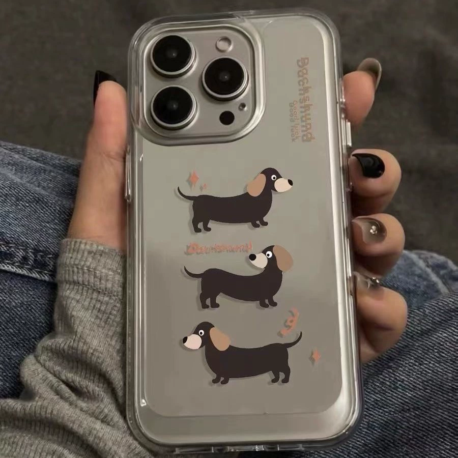 Чехол для телефона (Apple iPhone 7–16 серия) прозрачный с мультяшной таксой, защита от падений