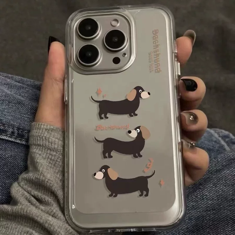 Чехол для телефона (Apple iPhone 7–16 серия) прозрачный с мультяшной таксой, защита от падений