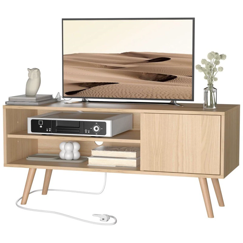 Подставка под телевизор с шкафом для хранения, медиаконсоль для телевизора с зарядной станцией для гостиной, спальни