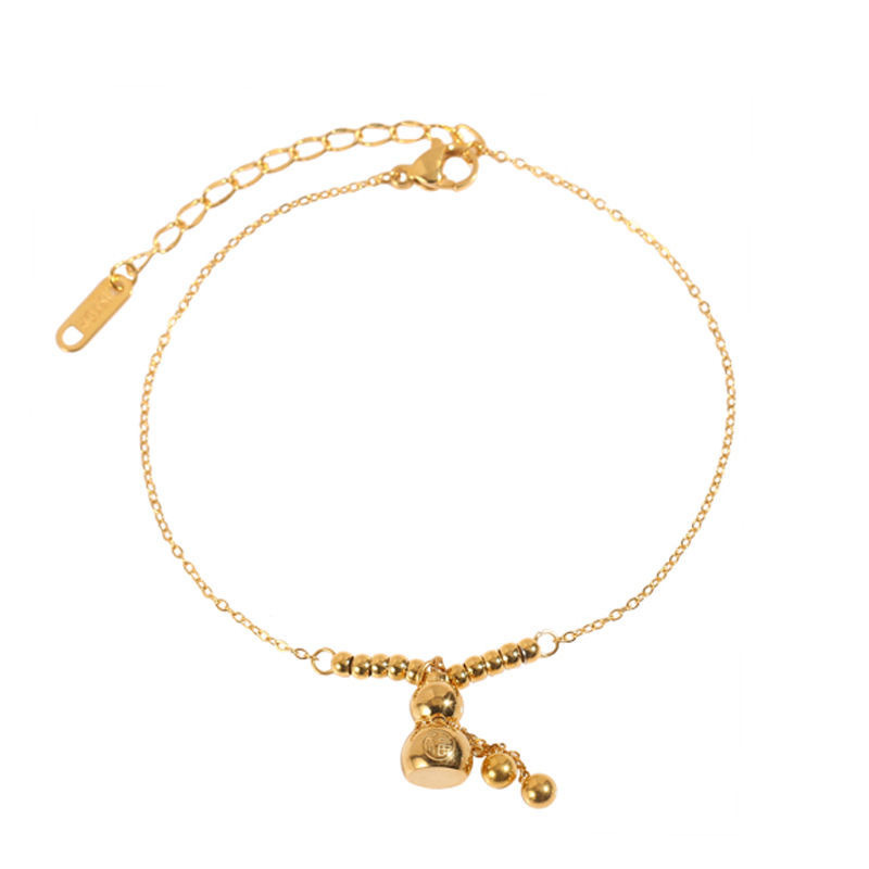 Nuevo estilo chino en forma de Fu Zhuang Liang titanio acero tobillar chicas lujo ligero de moda alta sensación de 18k oro no decoloración tobillar image 6
