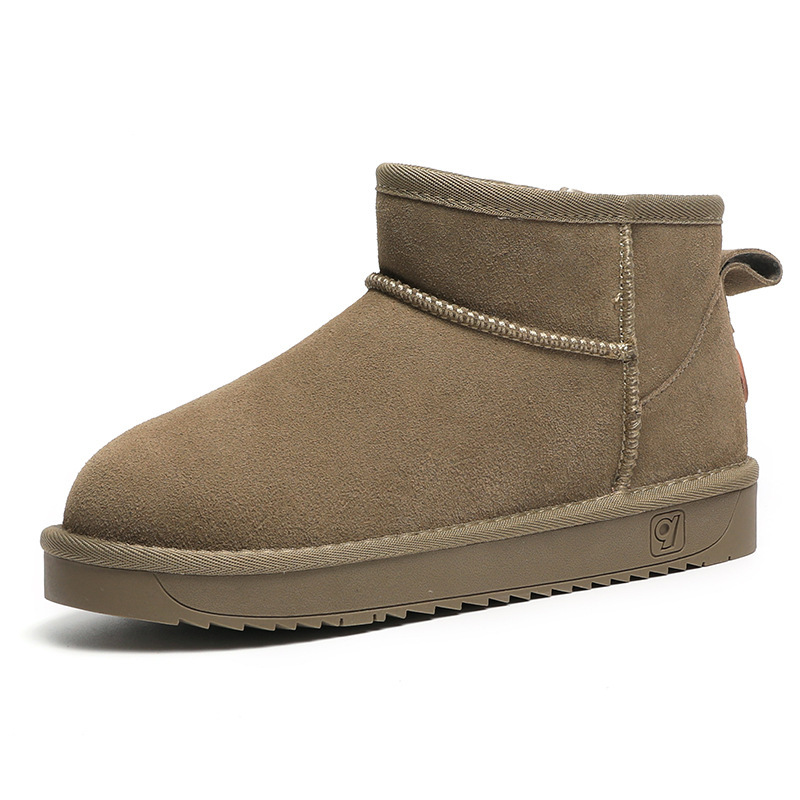 Botas de nieve de invierno de lana de mujer con cachemira de piel de vaca con base gruesa anti-deslizante y alta calentamiento botas de algodón zapatos de algodón