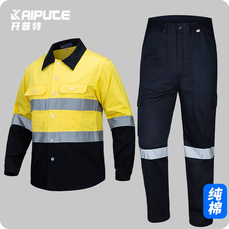 Внешняя торговля флуоресцентная желтая хлопчатобумажная светоотражающие комбинезоны рубашка с отворотным вырезом