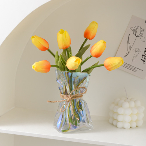 Nordic ins light luxury irregular transparent glass vase creative exhibition hall designer ornaments hydroponic art flower vessel