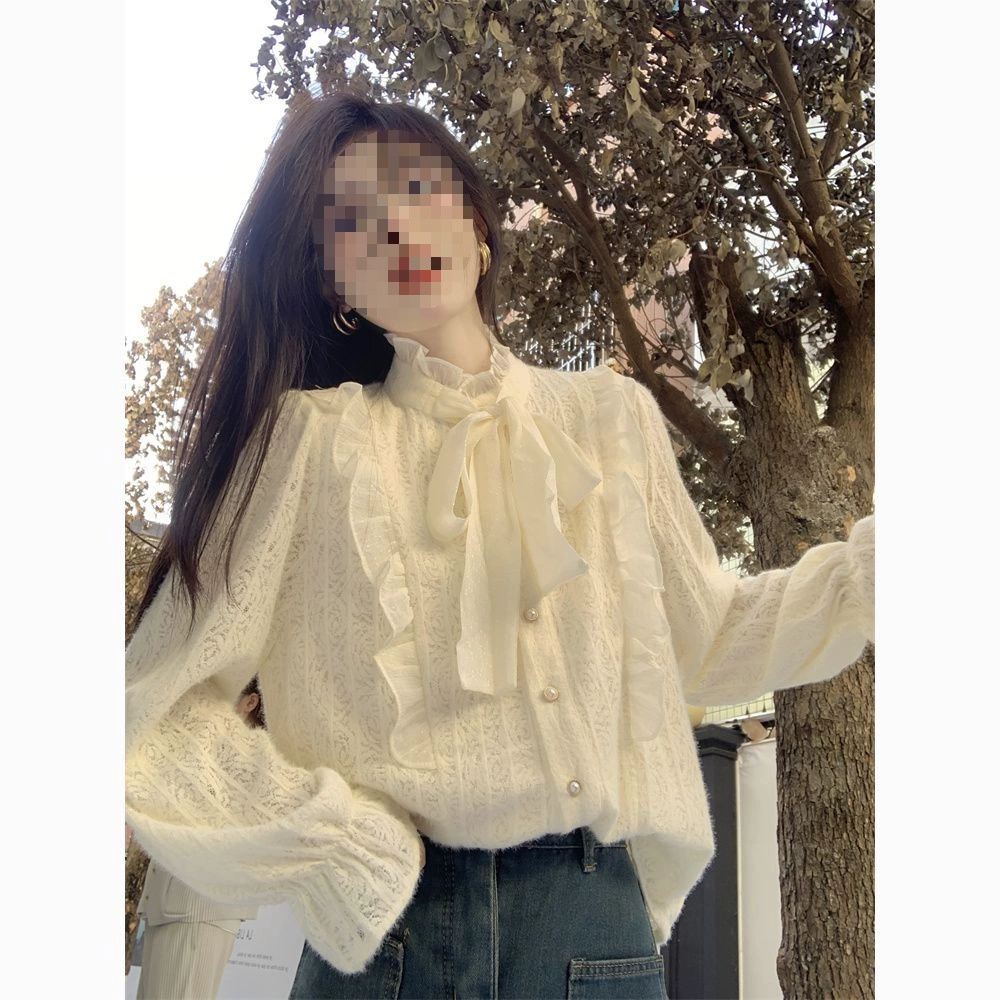 Кружевная рубашка с бантом шнуровка